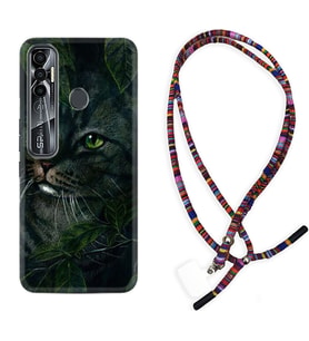 Tecno Spark 6 6 Go 8C 8 Pro 7 7 Pro Kılıf Boyun Asklı Rasta Silikon Flowers Cat 1345