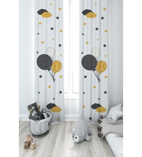 MEKTA HOME BEBEK VE ÇOCUK ODASI Balonlu Yıldız Desenli 2 Kanat Fon Perde