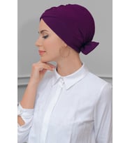 Şarabi Pratik Hazır Geçmeli Tesettür Bone Sandy Kumaş Fiyonklu Çift Taraflı Tek Çapraz 1833_08