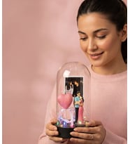 Sevgiliye Hediye Büyük Boy LED Işıklı Çift Figürlü ve Fotoğraflı Fanus 22x12 cm
