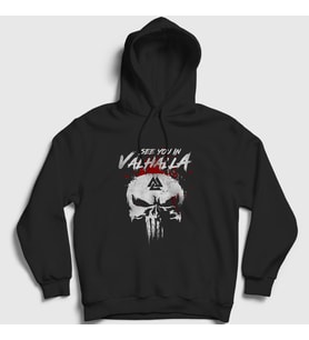 Presmono Unisex Siyah Valhalla Vikings Kapüşonlu Sweatshirt 222747tt