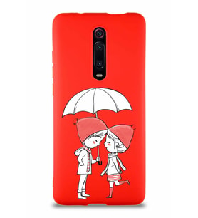 Xiaomi Redmi K20 Soft Premier Kapak Aşk Tasarımlı Silikon Kılıf - Kırmızı (Şeffaf)