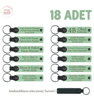 Açık Yeşil, Tüm Okullar İçin Öğrenci İsmi Yazılı Eğitim Hatırası Anahtarlık 18’li Set, Anı Hediyesi