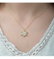 Gümüş Gold Kar Çiçeği Bayan Kolye