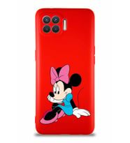 Oppo Reno 4 Lite Soft Premier Kapak Minnie Mouse-E Tasarımlı Silikon Kılıf - Kırmızı (Şeffaf)