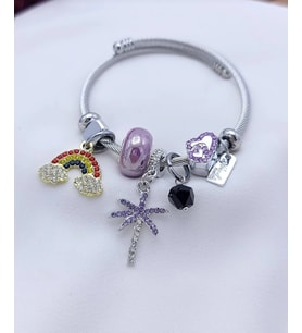 Pandora Model Gökkuşağı Ve Palmiye Charmlı Gümüş Bileklik Lila