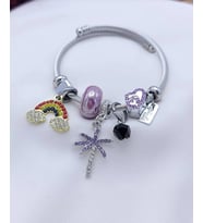 Pandora Model Gökkuşağı Ve Palmiye Charmlı Gümüş Bileklik Lila