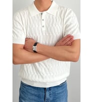 Erkek İnce Saç Örgülü Düğmeli Slim Fit Polo Yaka Triko T-Shirt
