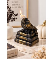 Gotik Kuzgun Dekoratif Mum Eskitme Kitap Ve Kurukafa Detaylı Siyah Gold Obje Halloween