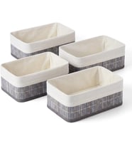 Bambu Detaylı Çok Amaçlı Saklama Kutusu – 25x15x8 cm Dekoratif Kumaş Organizer Mutfak, Banyo, Dolap İçi ve Raf Düzenleyici Çekmece İçi Derin Organizer Kutu Gri (4 ADET)