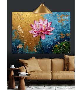 Pembe Lotus Çiçeği Dekoratif Kanvas - Mdf Ahşap Tablo