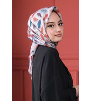 Afvente Yaprak Desen Açık-Gri Pamuk Eşarp (Latte)