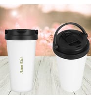 KİŞİYE ÖZEL İSİM BASKILI PASLANMAZ ÇELİK TUTMA KULPLU TERMOS MUG 500 ML (Beyaz)