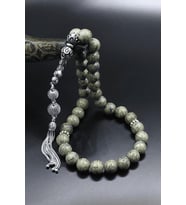 Doğal Zebercet Taşlı Tesbih 925 Ayar Gümüş Püsküllü 10mm Küre Kesim 902620