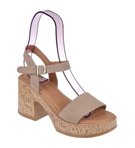 Pullman Hakiki Deri Platform Taban Kadın Sandalet PLM-26158 VİZON SÜET