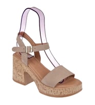 Pullman Hakiki Deri Platform Taban Kadın Sandalet PLM-26158 VİZON SÜET