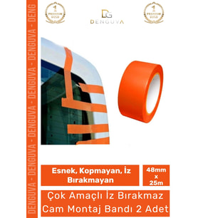 #MontajBandı Turuncu PVC İz Bırakmaz 48mm 25 Metre Oto Ev Ofis Cam Montaj Sabitleme Bandı - 2 Adet