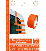 #MontajBandı Turuncu PVC İz Bırakmaz 48mm 25 Metre Oto Ev Ofis Cam Montaj Sabitleme Bandı - 2 Adet