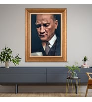Altın Paspartulu Atatürk  Çerçeveli Tablo C192 (Gold)