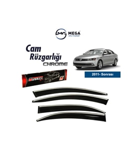 Mega Oto Market Sunpleks Krom Cam Rüzgarlığı Volkswagen Jetta 2011- Sonrası ile uyumlu (Siyah)