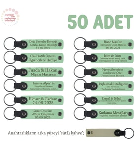 Açık Yeşil & Sütlü Kahve, Öğretmenler Günü Hediyesi, İsme Özel, 50'li Hatıra Deri Anahtarlık