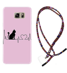 Samsung S7 Edge S20 Fe Plus Ultra S21 S22 Kılıf Boyun Asklı Rasta Silikon Pink Cat Heart 1303