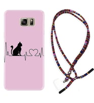 Samsung S7 Edge S20 Fe Plus Ultra S21 S22 Kılıf Boyun Asklı Rasta Silikon Pink Cat Heart 1303