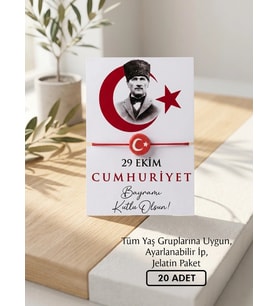 29 Ekim Kartlı Ay Yıldız Hediyelik Bileklik - 20 Adet