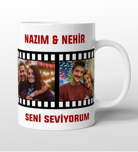 Kişiye Özel 4 Fotoğraflı Nostaljik Siyah Film Şeridi Kupa Bardak