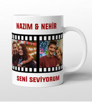 Kişiye Özel 4 Fotoğraflı Nostaljik Siyah Film Şeridi Kupa Bardak
