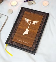 Gitar Desenli Termo Deri + Ahşap Anı Defteri - Çizgili Defter - Hediyelik (17x24 cm- 320 Sayfa)