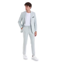 Mavi Slim Fit Düz Mono Yaka Keten Takım Elbise