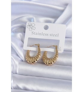 316L Çelik Gold Renk İşlemeli Halka Model Kadın Küpe - TJ-BKP7890