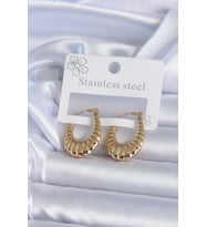 316L Çelik Gold Renk İşlemeli Halka Model Kadın Küpe - TJ-BKP7890