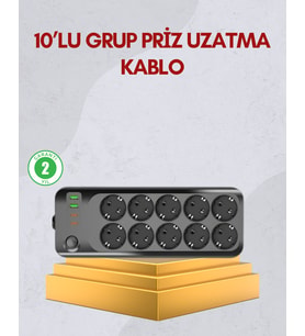 10 Prizli Uzatma Kablosu Termal Koruma USB Type-C Hızlı Şarj 2500W