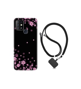Infinix Hot 10 Kılıf Desenli Silikon Boyun Askılı Black Flowers 1391