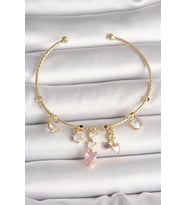 Pirinç Gold Renk Sallantı Zirkon Taşlı Kalp Figür Pembe Kalp Detay Charm Kadın Bileklik