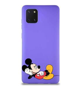 Samsung Galaxy Note 10 Lite Soft Premier Kapak Mickey Mouse-F Tasarımlı Silikon Kılıf - Mor (Şeffaf)