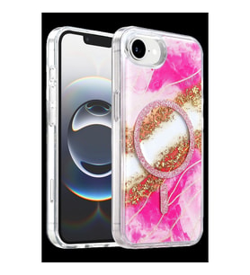 Onegif Apple İphone 17e Lotus Simli Magsafe Kapak - Pembe