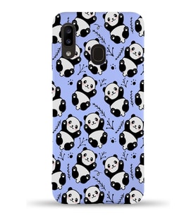 Samsung Galaxy A20 Uyumlu Lansman Kılıf Panda Tasarımlı İçi Kadife Kapak-Lila (Şeffaf)