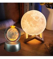 Dekoratif Ayaklı Ay Tasarımlı Gece Lambası 12cm Ve Dolunay Cam Küre (Karışık)
