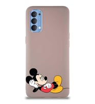 Oppo Reno 4 Soft Premier Kapak Mickey Mouse-F Tasarımlı Silikon Kılıf - Pudra (Şeffaf)