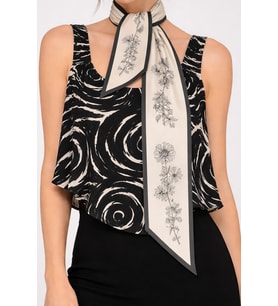 Tarzını Seç Ada Bahçesi Desenli Siyah Kravat / Eşarp / Fular 105x9 cm