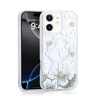 Apple iPhone 12 Uyumlu Kılıf Sıvılı Simli Baskılı Şeffaf Arka Yüzey Zore Mossa Silikon Kapak (Gri)