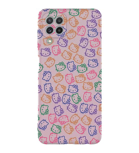 Samsung Galaxy A22 Uyumlu Lansman Kılıf Hello Kitty Tasarımlı İçi Kadife Kapak-Pudra (Şeffaf)