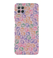 Samsung Galaxy A22 Uyumlu Lansman Kılıf Hello Kitty Tasarımlı İçi Kadife Kapak-Pudra (Şeffaf)