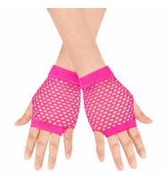 80’ler 90’lar Retro Neon Fuşya Şeker Pembesi File Parmaksız Kısa Eldiven 11 cm