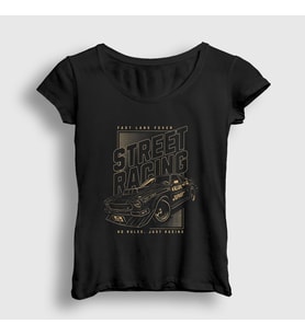Presmono Kadın Siyah Street Racing Sokak Yarışı Araba T-Shirt 487799tt