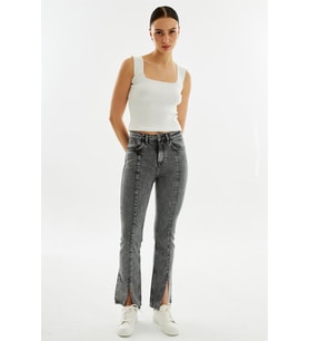 Explode - Kadın Önden Paça Yırtmaç Detaylı Slim Fit Kot Pantolon Antrasit