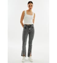Explode - Kadın Önden Paça Yırtmaç Detaylı Slim Fit Kot Pantolon Antrasit